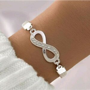 STERLING Silver Infinity Bracelet With Rhinestones